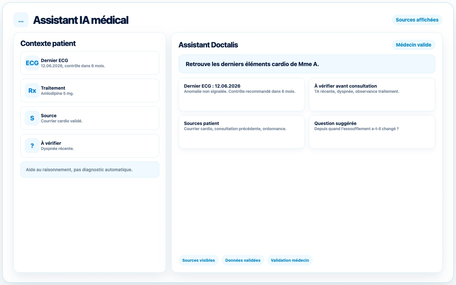 Doctalis Assistent mit Quellen vor Validierung