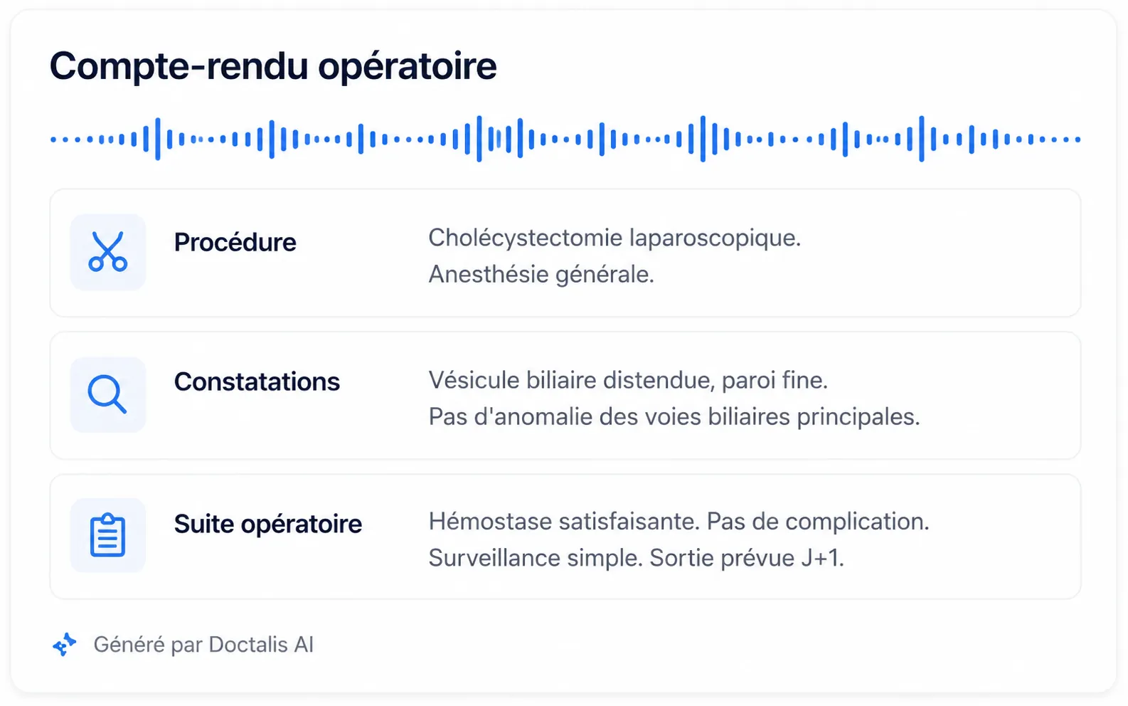 Modèle de compte-rendu opératoire généré par Doctalis