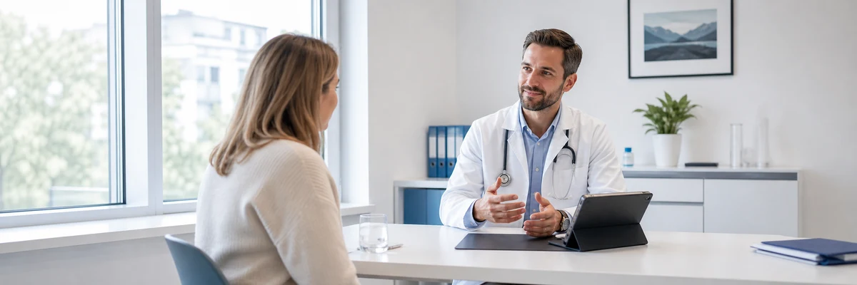 Physician consulting with a patient in a Swiss practice